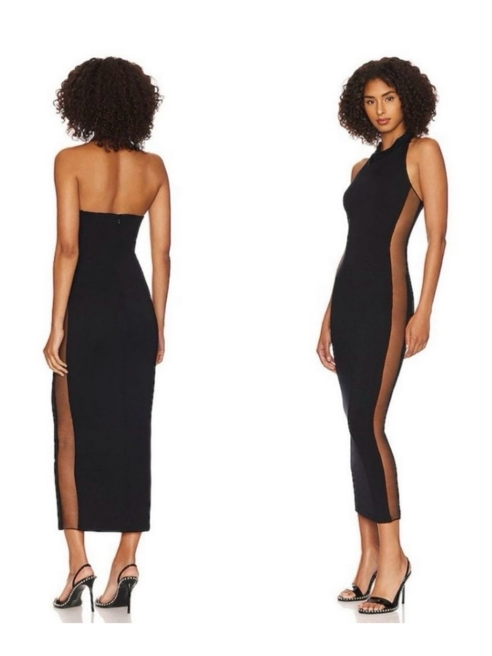 NBD Black Sheer-Panel Maxi Dress